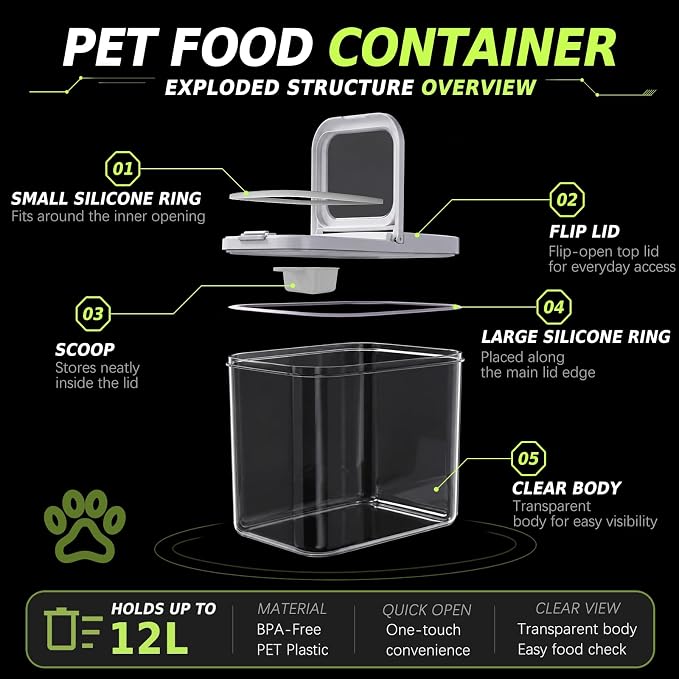 Pet Food Storage Containers With Lids & Scooper | Dog Food Storage Container,12L/12KG/10-15LBS,BPA Free Airtight Storage Containers Store Dry Food For Kitchen Pantry