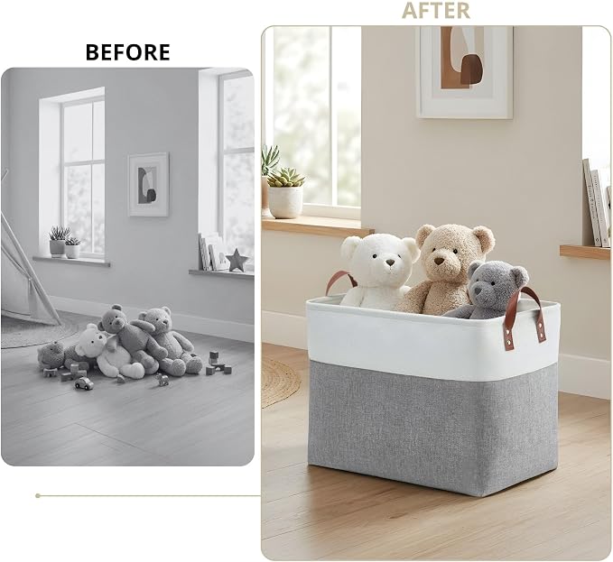 DECOMOMO Fabric Storage Bins, Extra Large Storage Baskets with Handles | 3 Pack Storage Baskets for Shelves, Laundry, Toys, Nursery (Grey & White)