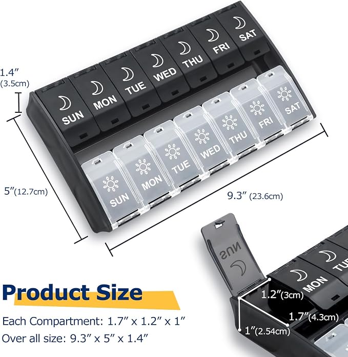 Mossime XL Pill Organizer 2 Times a Day, 7 Day Am Pm Pill Box | Extra Large Holds 14 Fish Oils, Detachable Hinged Lids, Lock Design, BPA Free PP, for Travel & Seniors