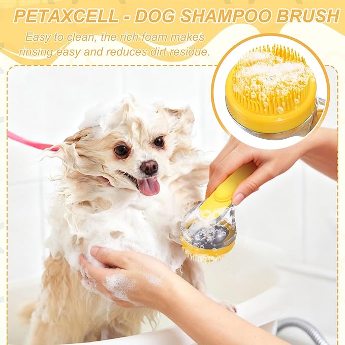 Pet Bath Brush, Dog Shampoo Brush New 2 in 1 Grooming Massage Scrubber Bubble Maker with Ring Built-in Shampoo Dispenser(Fine Bristled,Blue), for Long Short Hair Cats Shower