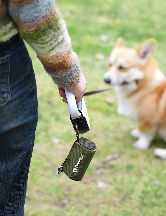GGobeigo Dog Poop Bag Holder with Used Waste Bag Carrier(Army Green) | Large Opening for Easy Dispensing, Carabiner & Hook-and-Loop Strap Fits Any Leash, Includes 15 Unscented Waste Bags