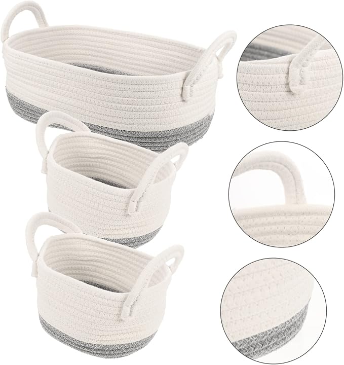 Ciieeo 3pcs Rope Dog Toy Storage Basket Lightweight Organizer for Pet Toys Sundries Collection and Home Use Portable Design Handles