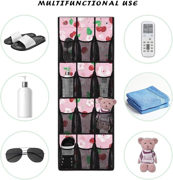 Cherry Blossoms Over the Door Shoe Organizer,Shoe Organizer Door Hanger,Space Saver Shoes Hanger Storage Organizer Bag