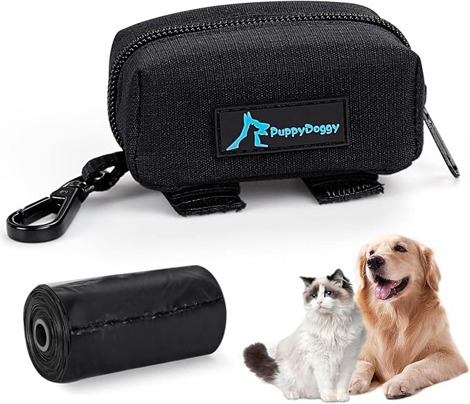 Dog Poop Bag Holder for Leash Black Waste Bag Dispenser with 1 Roll of Poop Bags for Leash Accessory Bicycle