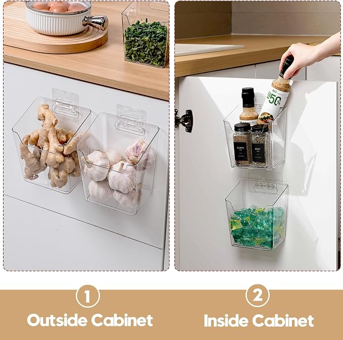 6 Pack Drink Packet Organizer, Clear Acrylic Cabinet Door Organizer Adhesive, Wall Mount Caddy Utensil Holder Floating Bin for Tea Bag Kcup Storage, Sewing Tools, Laundry Pods, Small Cleaning Supply