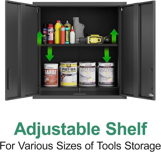 Metal Garage Storage Cabinets System, 5-Pcs Workshop Tool Cabinet Set,Black | Including 3 Pcs Wall Cabinets 2 Pcs Garage Tool Cabinets with Wheels,Assembly Required