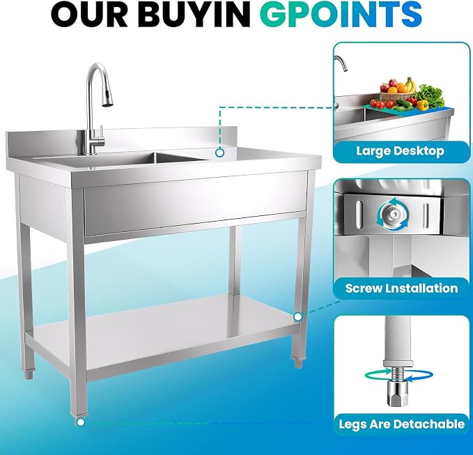 Multi-Use Utility Sink, 304 Stainless Freestanding Sink | All-in-one wash & storage design, suitable for backyards, farms, salons and pet grooming stations.