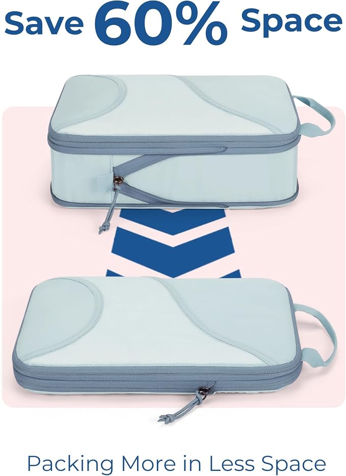 Bagsmart Compression Packing Cubes, Travel Bag Cruise Ship Essentials | Lightweight, Compressible Suitcase Organizer Set fit Standard Carry-On & Checked Luggage, 6 Set, 14 Set Washable Packing Bags