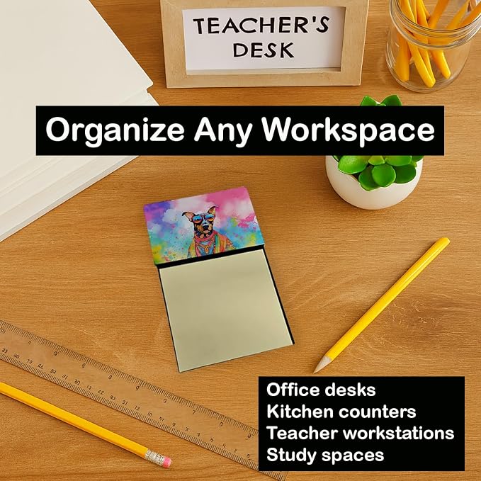 Caroline's Treasures Doberman Pinscher Hippie Dawg Sticky Note Holder Refillable Dispenser Self-Sticky Note Pads, Memo Pads Blank Desk Accessories