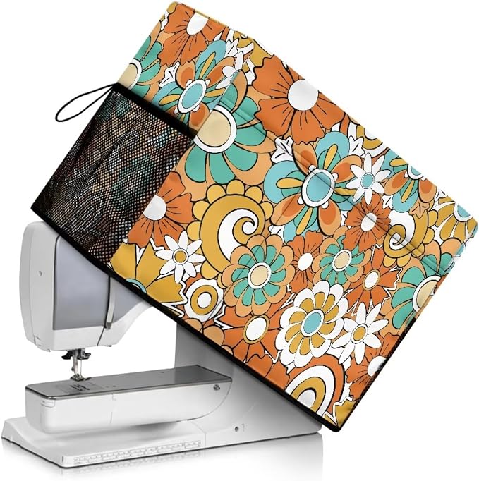 Hippie Flower Sewing Machine Cover with Storage Pockets,Dust & Pet Hair Protection,Fits Standard Singer, Brother and Janome Machines, Protecting & Decorating Your Sewing Space Mandala