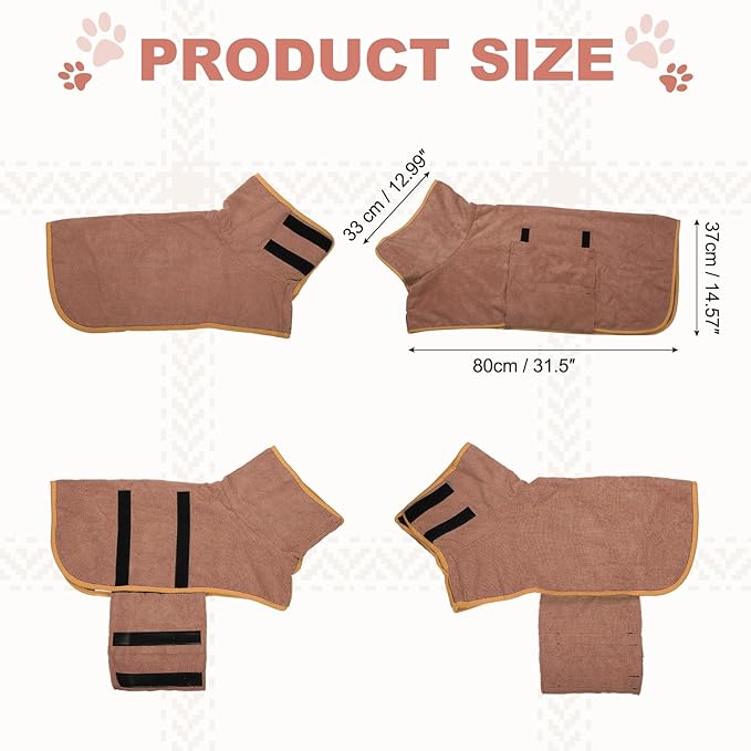 Dog Drying Coat, Dog Robes for After Bath Bathrobe Super Absorbent Towel Soft Adjustable, (L, Brown), Intended for Fast Drying Warm Keeping Pet Cats Kitten Puppies