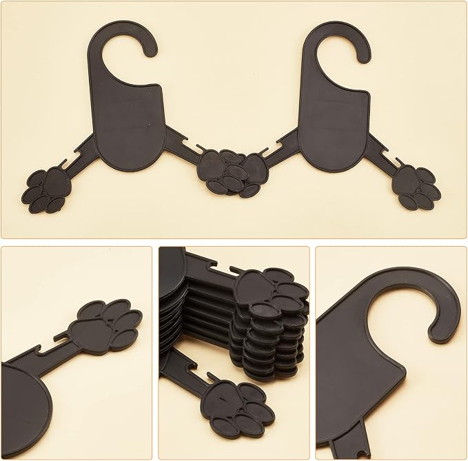AHANDMAKER 20 Packs Black Pet Clothes Hangers, 6x7 inch Cute Dog Paw Print Shape Pet Plastic Clothes Rack for Dog Cat Pet Small Coat Pet Shop