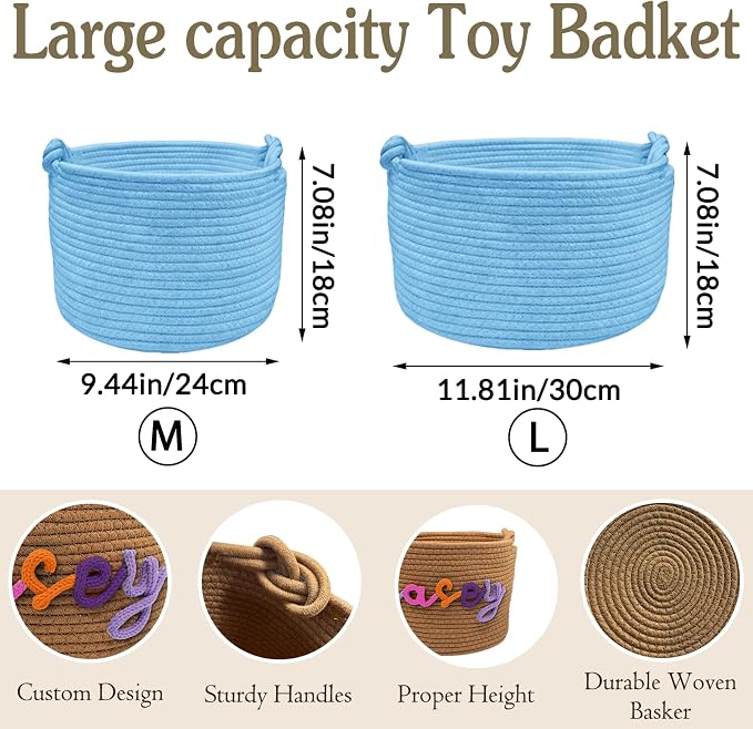 Personalized Dog Toy Storage Basket with Pet Name Custom Woven Storage Basket Cotton Rope Basket Large Capacity Organizer Bin