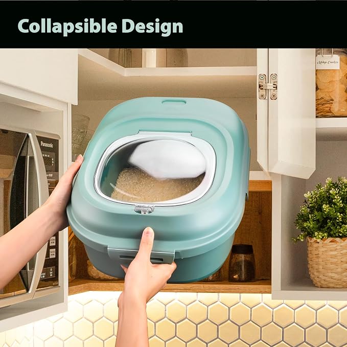 Viretec Cereal Rice Storage Containers, 20 to 50Lbs Collapsible Dry Food Dispenser Bins with Airtight Flip Lid Rolling Wheel, Kitchen Pantry to Store Sugar Flour, Dog Pet Cat Food Holder Container