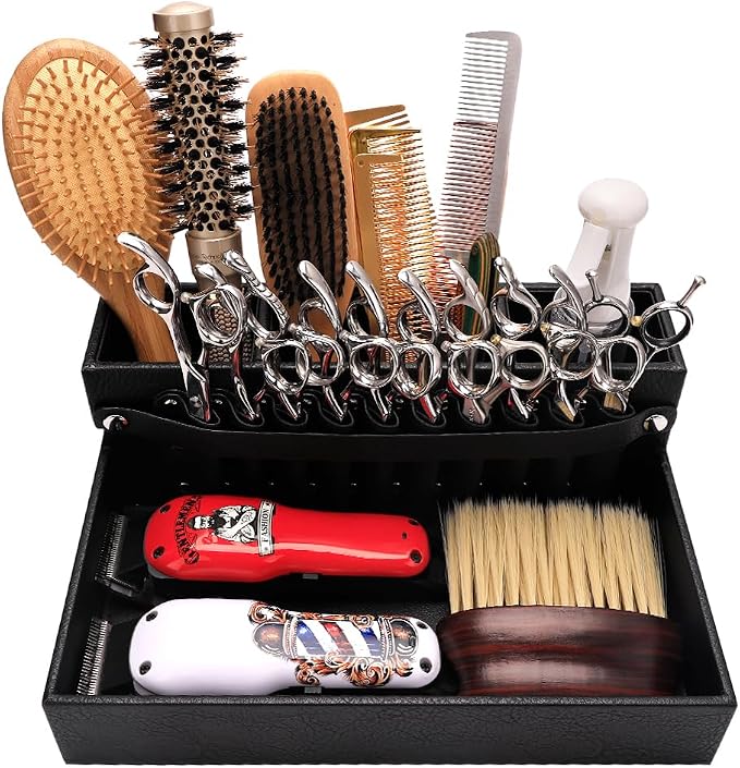 Barber Storage Box,Hairdressing Tool Holder, Multifunctional Detachable Large Storage Box, Shear Holder PU Leather Salon Scissors Holder, Hair Cutting Tools Storage Case for Barber Accessories(Small)
