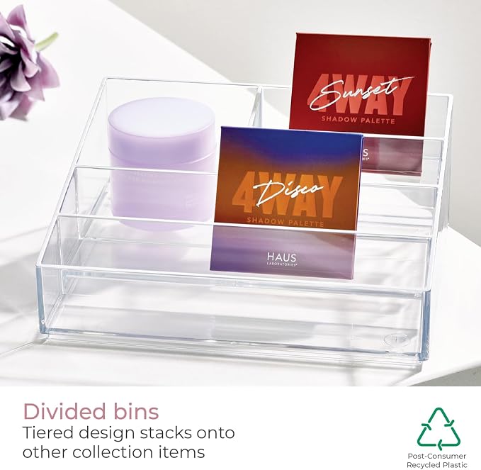 iDesign The Sarah Tanno Collection Plastic Cosmetics and Nail Polish Organizer, 5- Compartment, Clear
