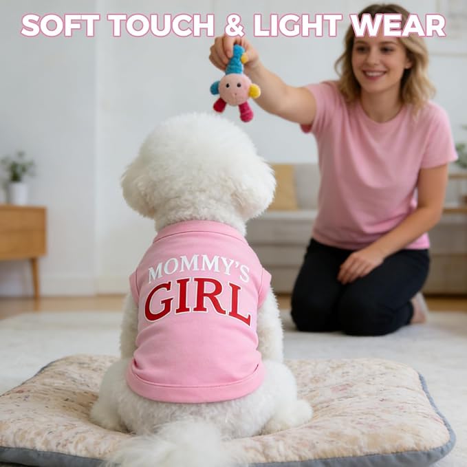 BINGPET Mommy's Girl Dog Shirts,Soft Cotton Puppy Tshirt,Breathable Lightweight Dog Costumes Tank Top Vest,Machine Washable Stretchy Clothes for Small Medium Large Dogs Boy Girl (L)