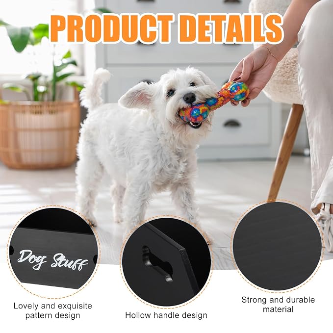 Leinuosen Large Dog Toy Bin Basket, 20 Inch Large Stuff Toy Storage Basket Bin with Bone Handle Cutout Pattern Pine Container for Organizing and Storage Dog Leash Chew Toys(Black, Undivided)
