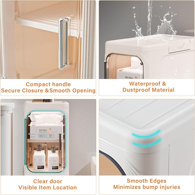 4-Tier Slim Bathroom Storage Cabinet, Tall Narrow Storage Cabinet with Movable Wheels, Adjustable Shelves, Skinny Bathroom Storage Organizer for Small Space, Bathroom, Kitchen, Laundry, Cream White