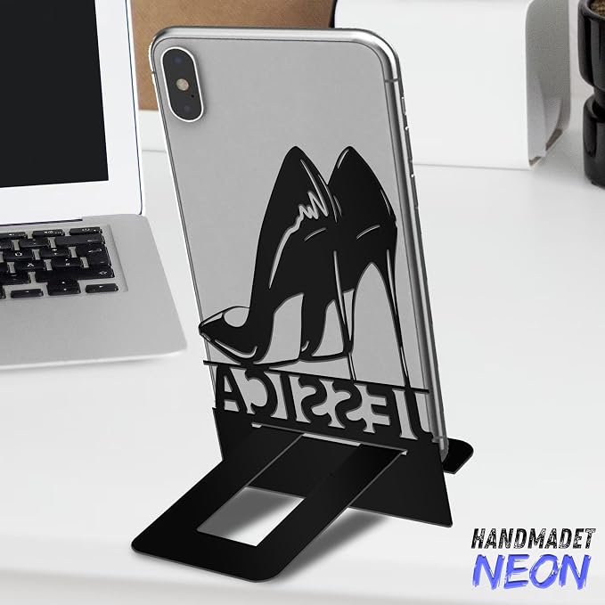 Personalized High Heels Cell Phone Holder, Custom Name Shoes Desk Stand, Metal Fashion Dock, Tablet, Smartphone Stands, Desktop Accessories, Gifts for Women, Girls, Christmas