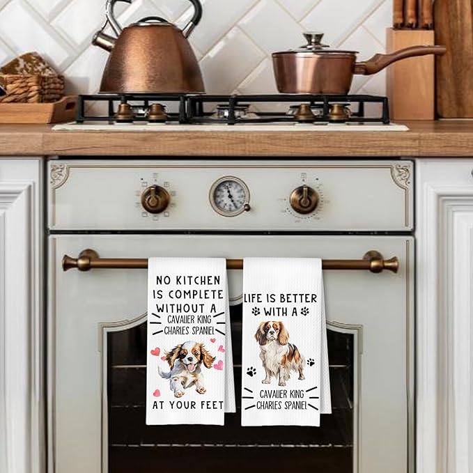 Cavalier King Charles Spaniel Gifts Kitchen Towels, Cavalier Dog Lover Gifts Dish Tea Towels for Kitchen Decor, Dog Mom Dad Gift Decorative Hand Towel, 16x24 Inches Set of 2