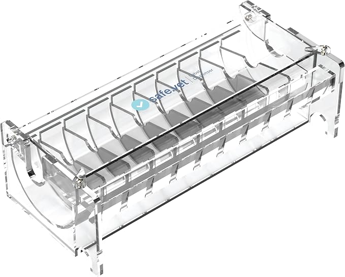 Veterinary Syringe Label Dispenser by Safe Vet | Countertop Injectable & Pharmacy Label Organizer for Vet Clinics, ICU, Surgery & Anesthesia (10 Slots)