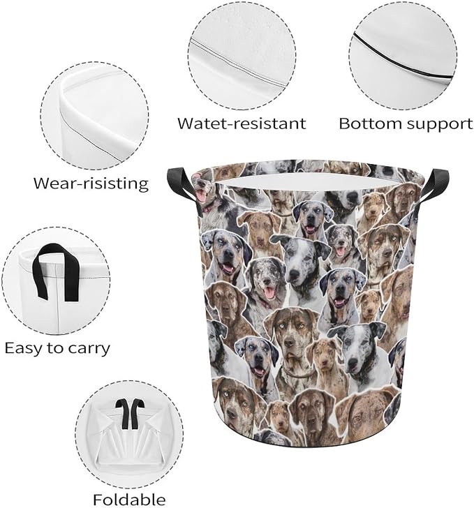 Catahoula Leopard Dog Laundry Basket, Collapsible Laundry Hamper with Handles, Catahoula Leopard Dog Laundry Hamper, Foldable Waterproof Clothes Hamper for Bedroom Bathroom