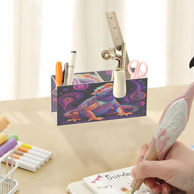 Yuiboo Multi-Compartment Storage Multi-Use Divided Organizer | Compact for Classroom Stationery Bearded Divine Beast Colorful Design for Exotic Pet Enthusiasts