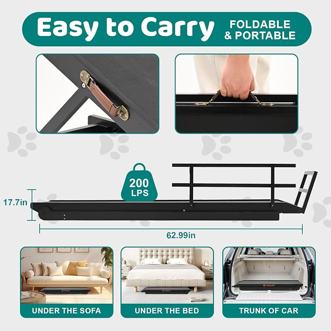 Dog Ramp for Bed & Couch, Foldable Wooden Pet Ramp, 5 Adjustable Heights | Height up to 31", Portable Dog Ramp with Non-Slip Rubber Surface & Safety Railings, Pet Ramp for Small, Large, Senior Dogs