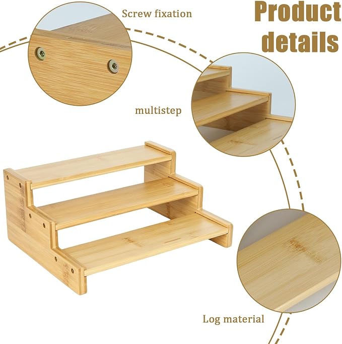 Natural Bamboo Can Organizer for Pantry, 3-Tier Countertop Storage Rack for Canned Food, Soda, Soup and Pet Food, Tiered Cabinet Shelf Display