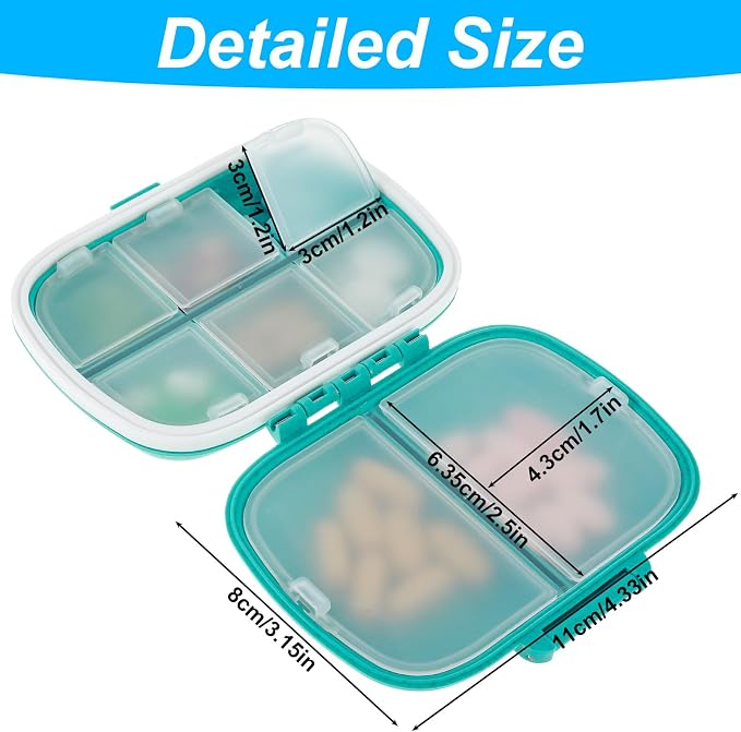 6 Pack Travel Pill Organizer 8 Compartments Portable Pill Case with Label Small Pill Container for Pocket Purse Medicine Storage Dispenser Waterproof Vitamin Holder Pill Supplement Case