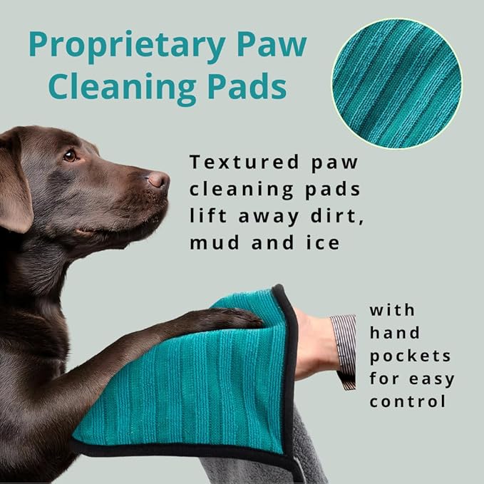 Microfiber Dog Towel & Paw Cleaner – Super Absorbent for Drying Dogs Large, Medium & Small, Quick Dry Pet Towels with Hand Pockets, Soft & Durable Puppy Towel, Machine Washable, Hanging Loop (Small)
