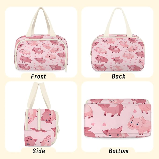 Pig Pinks Travel Toiletry Bag with Handle | Wet & Dry Separation, Full-Size Bottle Friendly, Leak-Proof, Waterproof, Easy to Clean, for Travel, Gym, Home