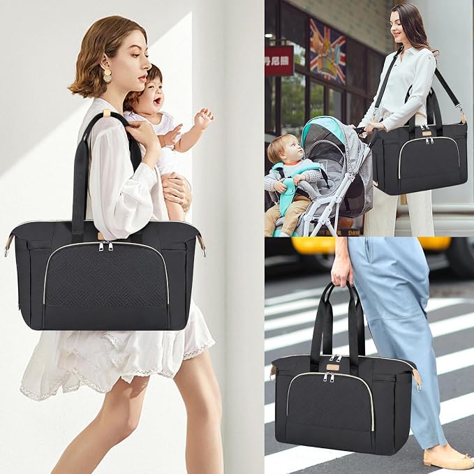 Diaper Bag Tote for Baby 7PCS, Large Mommy Bag with Portable Changing Pad | Multifunctional Hospital Bags for Labor and Delivery with Pacifier Case and Organizer Pouches,Travel Baby Bag for Boy Girl