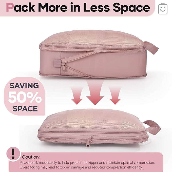 Veken 6/9/11 Set Compression Packing Cubes Garment Bags for Travel Essentials,Compressible Expandable Luggage Organizer Bags for Clothing,Space Saver Bags with Over 1000 pcs of Mesh Holes(Light Coral)