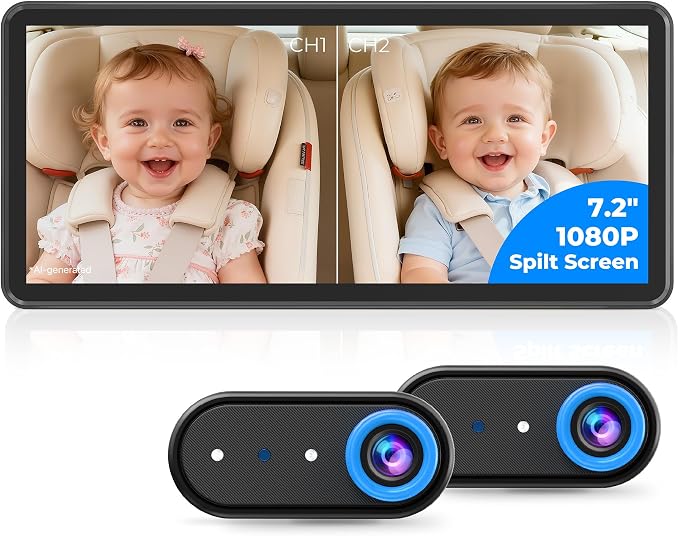 LUCKVIEW BM5PRO Dual Baby Car Camera, Blue 7.2" 1080P Monitor