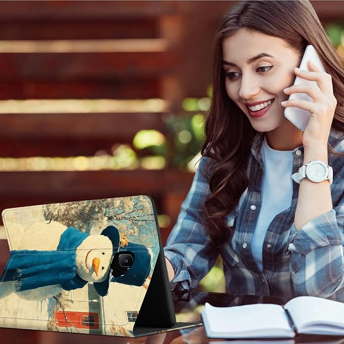 for Samsung Galaxy Tab A 10.1" 2016 SM-T580/T585/T587 Case | Slim Leather Smart Cover with Multi-Angle Anti-Slip Stand [Auto Wake/Sleep] Shell for Women Men - Blue Towel Snowman
