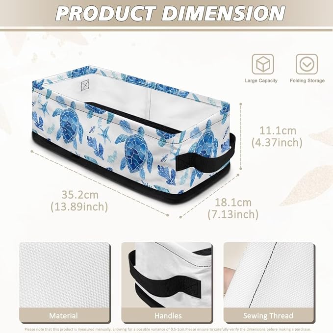 Sea Turtle Toilet Paper Basket,Bathroom Basket Decorative Shelf Bin Organizer for Toilet Tank Topper Countertop Shelves, Decor for Bedroom Living Room
