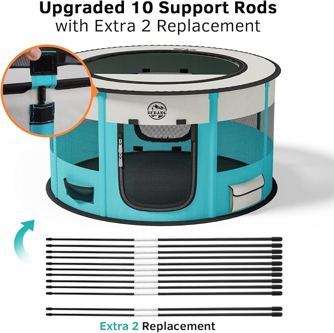 Dog Playpen for Puppies and Cats: Foldable Pet Pen with Dual Doors | Two Zippered Doors, 360° Mesh Windows, Removable Breathable Top, Spacious Interior