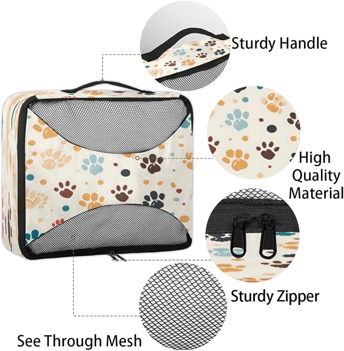 4 Set Packing Cubes for Travel, Cat Paw Print Packing Cubes for Women, Travel Luggage Packing Organizers, Packing Cube Set, Dog Pet Paw Print