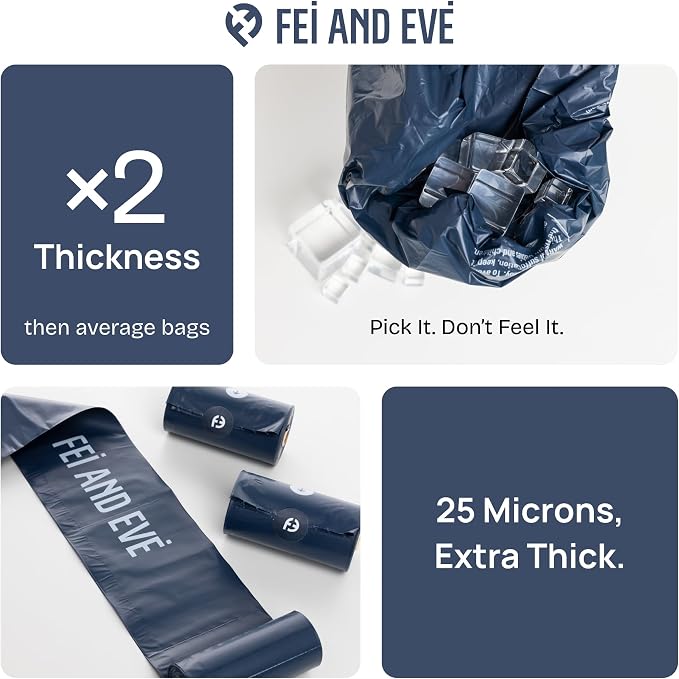 Fei & Eve Poop Bag Dispenser - Compact & Lightweight | Fits all Leashes | Compatible with all standard rolls | White, With 1 Roll Poop Bag