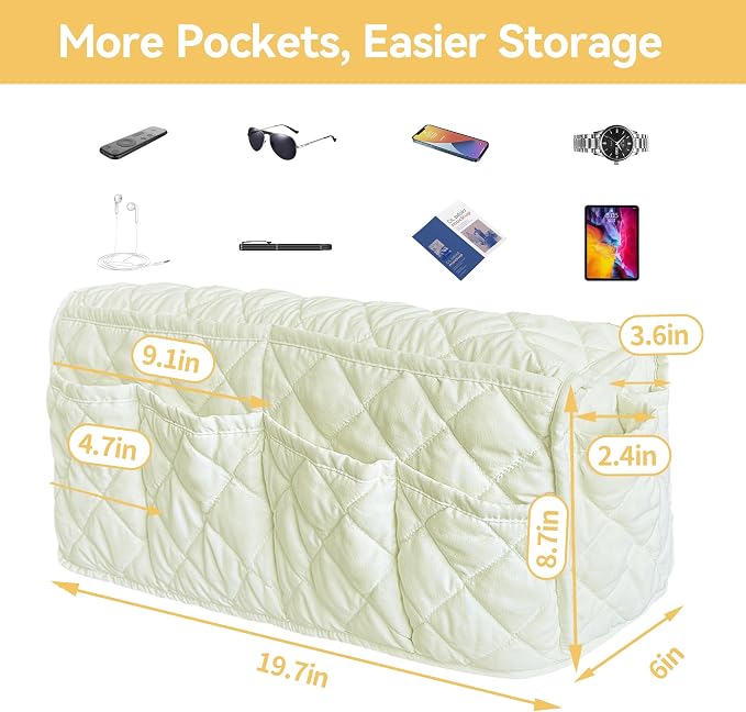 MEHIDFY Armchair Caddy, Waterproof Sofa Armrest Organizer, Non Slip Recliner Organizer, Remote Holder for Recline, Recliner Caddy with 14 Pockets Storage for TV Remote, Phone, Magazine (White)