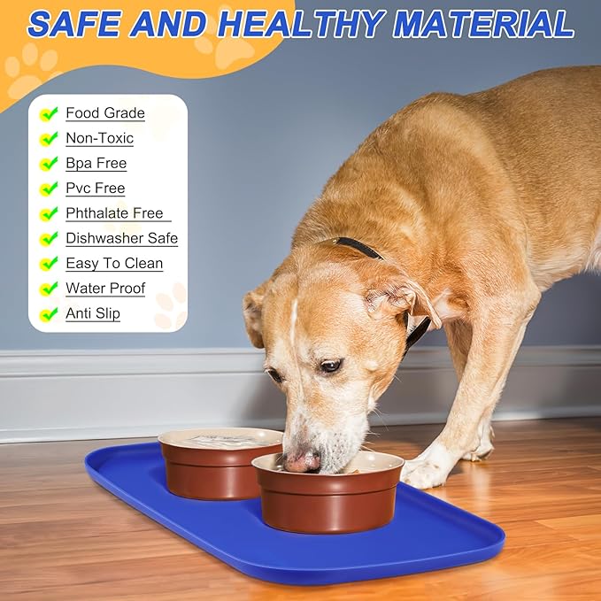 SMILOOL Silicone Pet Feeding Mat with Raised Edge for Food and Water, Dog Bowl Mats, Cat Bowls Placemat with High Lip for Floor Waterproof, Rubber Tray for Cats and Dogs 24 x 16 x0.8 Navy Blue