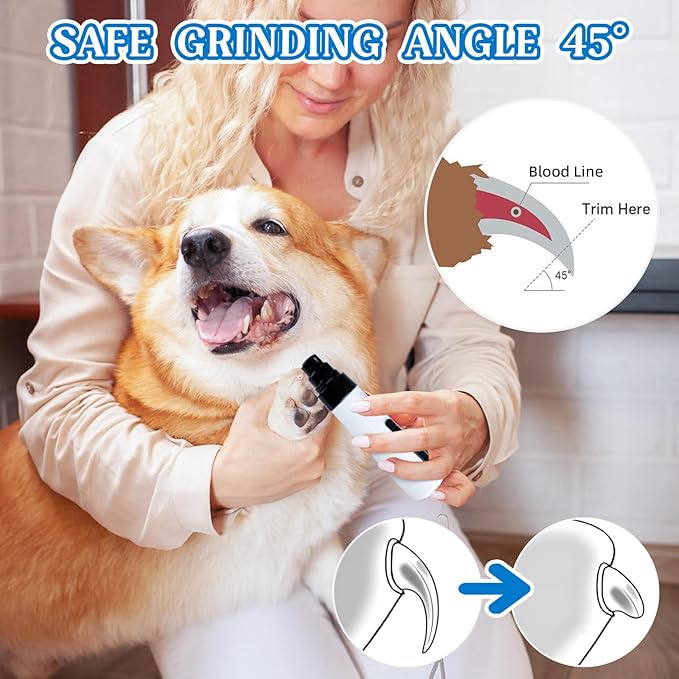 Upgraded Quiet Dog Nail Grinder - 2-Speed Rechargeable Pet Nail Trimmer with 2 Grinding Heads, Painless Grooming Tool for Small Medium Large Dogs & Cats