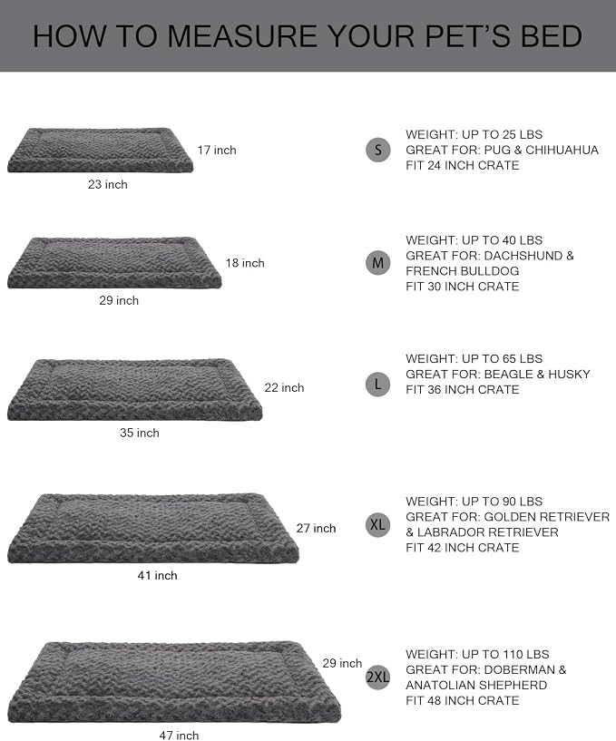 Washable Dog Bed Mat Crate Pad Soft Fluffy Pet Kennel Beds Dog Sleeping Mattress for Large Jumbo Medium Small Dogs, 48 x 30 Inch, Gray (Pack of 2)