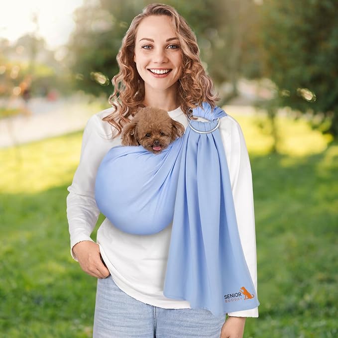 Dog Sling Carrier for Small Dogs, Adjustable Cat Sling Carrier, Light Blue | Hands-Free Front Carry Chest, Soft Breathable Fabric Wrap, Puppy/Kitten/Pets Up to 15 lbs, Machine Washable, Anti-Anxiety