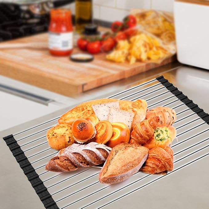 Ahyuan Roll up Dish Drying Rack Over The Sink Kitchen Roll up Sink Drying Rack Portable Dish Drainer Foldable Dish Drying Rack (Black, 17.8''X11.8'')