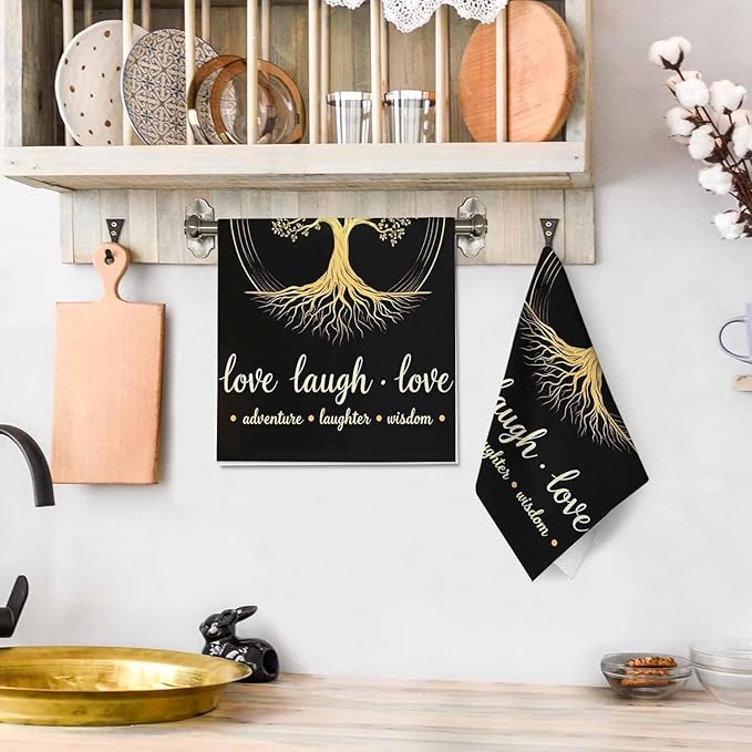 Tree Moon 2Pcs Kitchen Towels Live Laugh Love Life 16X24 Inch Ultra Soft Tea Towel Super Absorbent Terry Dish Towels for Kitchen Linens