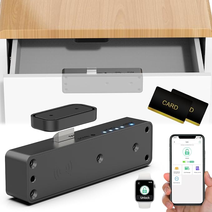 Smart RFID Drawer Lock, Hidden Digital Electronic Bluetooth RFID Cabinet Drawer Lock for Adults Baby Proofing Teens Liquor Cupboard File