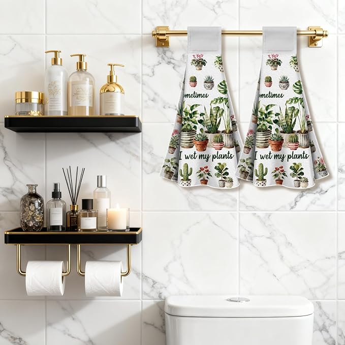 CUTHOLLOW Potted Plants Hanging Kitchen Towels with Loop, Set of 2 - Soft & Super Absorbent Microfiber Decorative Hanging Dish & Hand Towel, Tea, Coffee Towel for Kitchen Bathroom Oven Handle